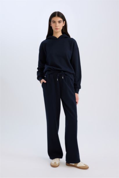 Relax Fit Kapüşonlu Basic Düz Sweatshirt