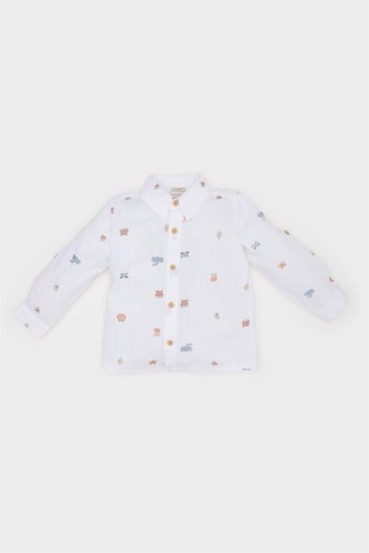 Baby Boy Shirt Collar Animal Printed Flamboyant Poplin Shirt