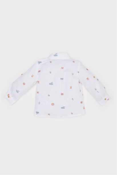 Baby Boy Shirt Collar Animal Printed Flamboyant Poplin Shirt