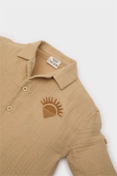 Baby Boy Crew Neck Embroidered Muslin Shirt