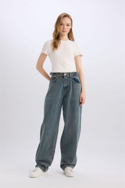 Baggy Fit High Waist Long Washed Jeans