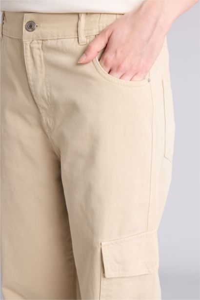 High Waist Standard Length Gabardine Cargo Pants