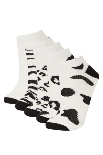 Woman Animal Print 5 Piece Short Socks