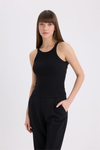 Slim Fit Dar Kesim Halter Yaka Basic Düz Fitilli Kaşkorse Atlet