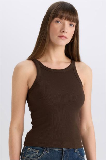 Slim Fit Dar Kesim Halter Yaka Basic Düz Fitilli Kaşkorse Atlet