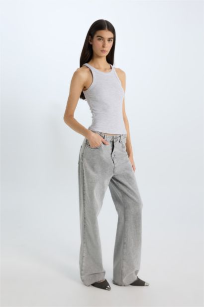 Slim Fit Dar Kesim Halter Yaka Basic Düz Fitilli Kaşkorse Atlet