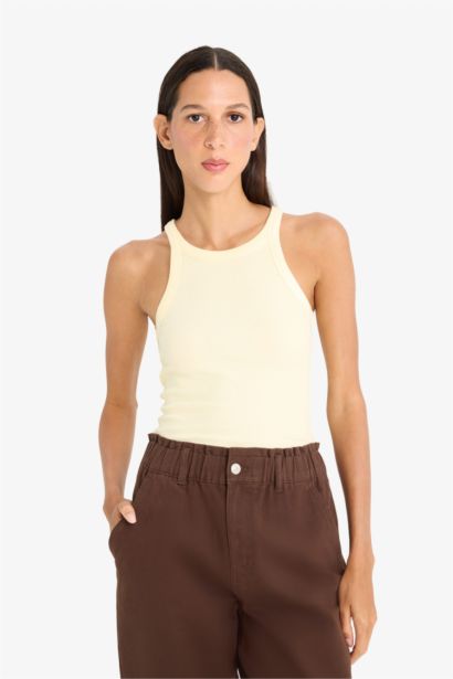 Slim Fit Dar Kesim Halter Yaka Basic Düz Fitilli Kaşkorse Atlet