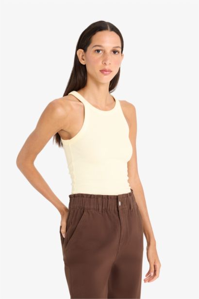 Slim Fit Dar Kesim Halter Yaka Basic Düz Fitilli Kaşkorse Atlet