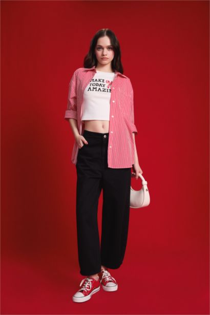 Chemise oversize rayée en popeline à manches longues