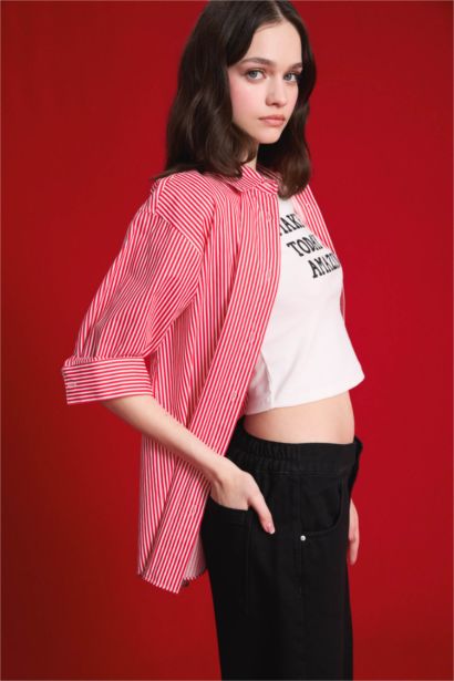 Chemise oversize rayée en popeline à manches longues