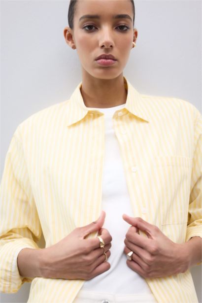 Oversize Fit Shirt Collar Poplin Long Sleeve Shirt