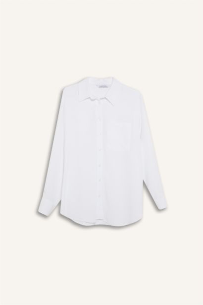 Oversize Shirt Collar Linen Blended Long Sleeve Shirt