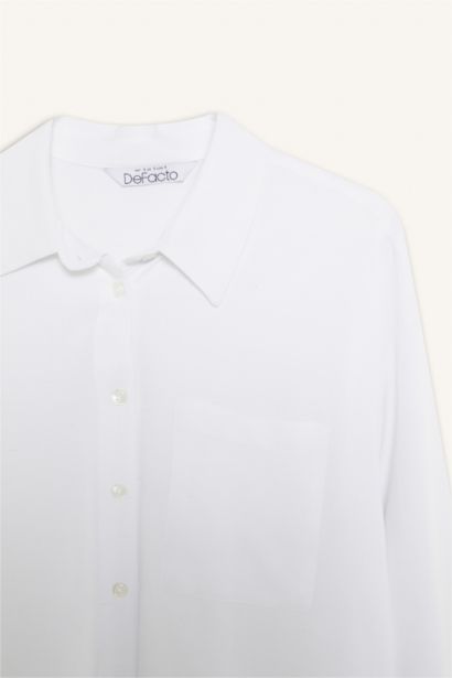 Oversize Shirt Collar Linen Blended Long Sleeve Shirt