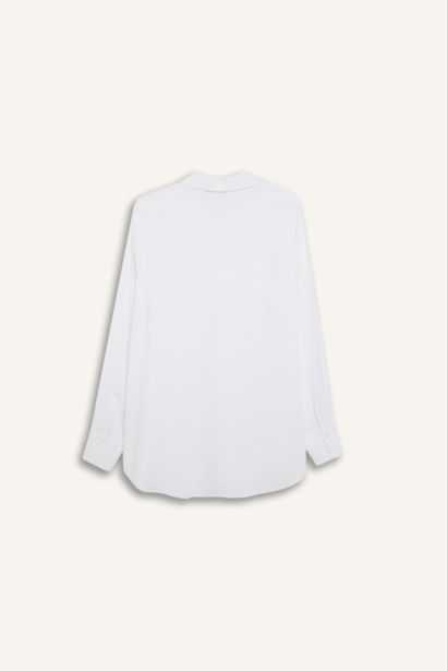 Oversize Shirt Collar Linen Blended Long Sleeve Shirt