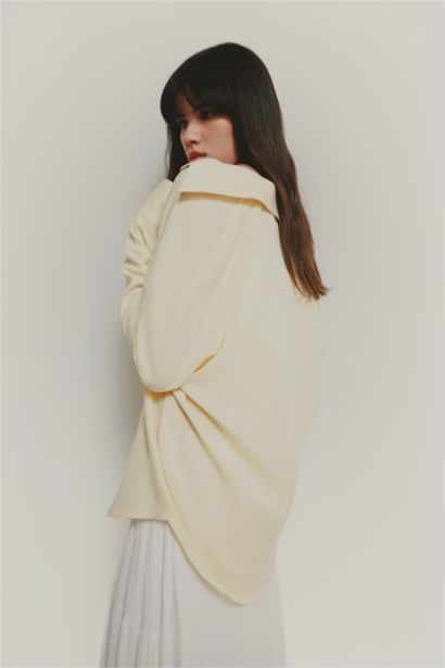 Oversize Shirt Collar Linen Blended Long Sleeve Shirt