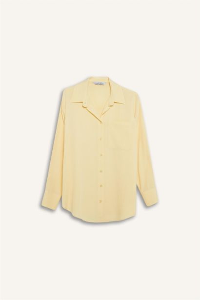 Oversize Shirt Collar Linen Blended Long Sleeve Shirt