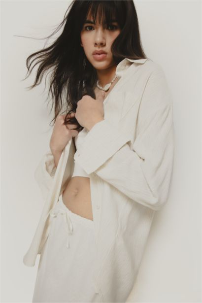 Oversize Fit Mold Shirt Collar Linen Blend Shirt