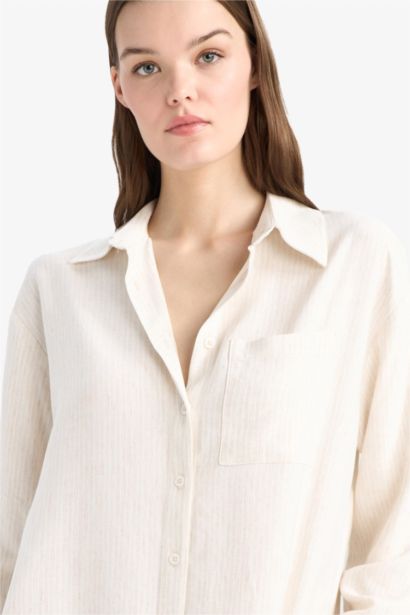 Oversize Fit Mold Shirt Collar Linen Blend Shirt