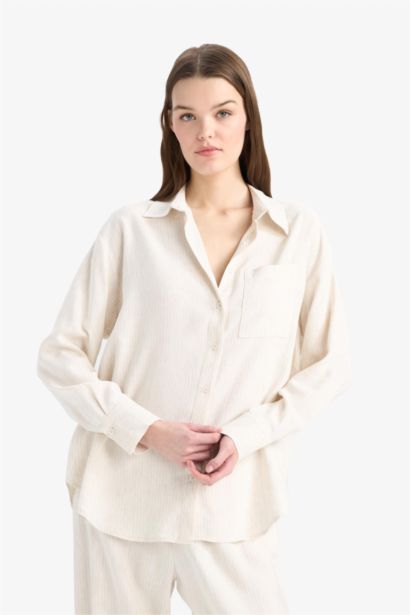 Oversize Fit Mold Shirt Collar Linen Blend Shirt