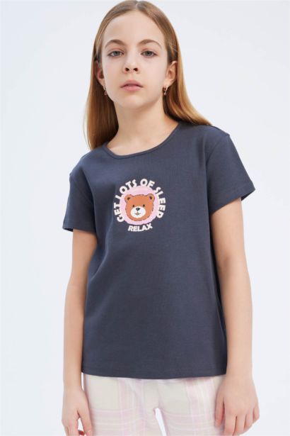 سيت بجامة بناتي مضلع قصة عادية - قطعتين