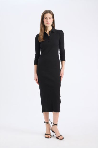 فستان ميدي نص ردن مضلع بوديكون بياخة بولو