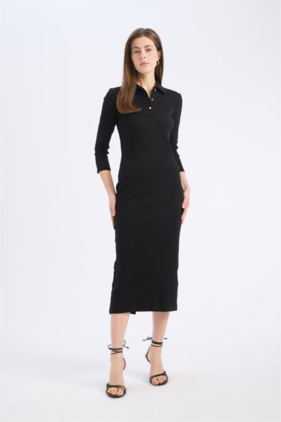 فستان ميدي نص ردن مضلع بوديكون بياخة بولو