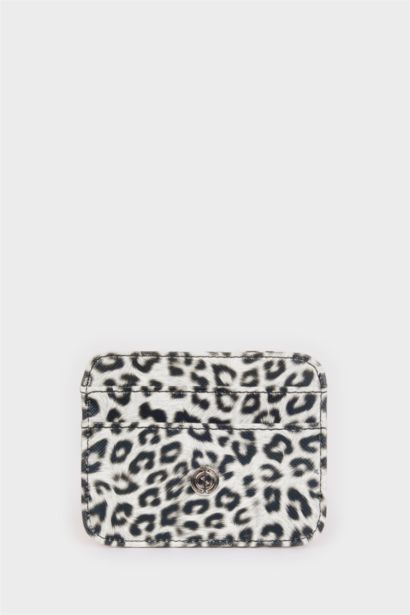 Woman Leopard Patterned Faux Leather Card Holder