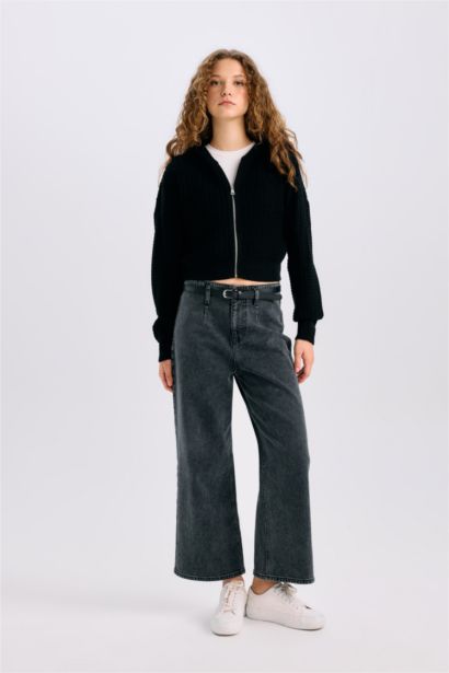 Regular Fit Kapüşonlu Fermuarlı Triko Hırka