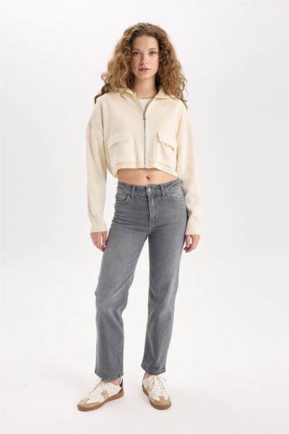 Kapüşonlu Basıc Fermuarlı Triko Hırka