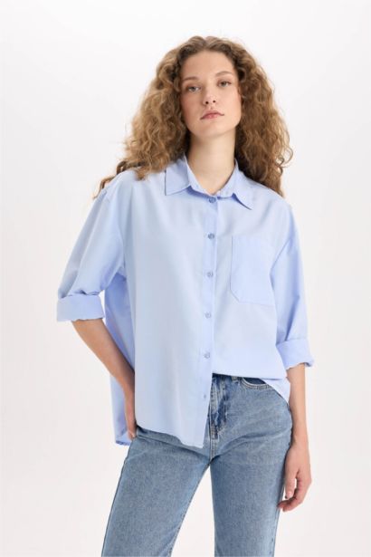 Oversize Fit Poplin Long Sleeve Shirt