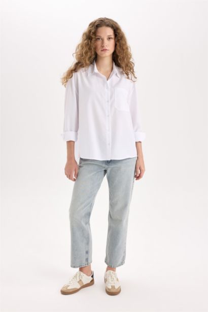 Oversize Geniş Kalıp Poplin Uzun Kollu Gömlek