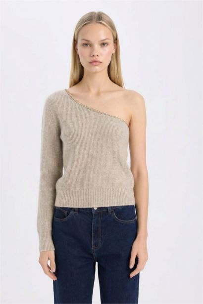 Regular Fit One Shoulder Basic Pullover