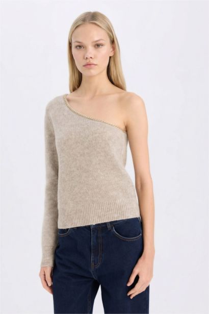 Regular Fit One Shoulder Basic Pullover
