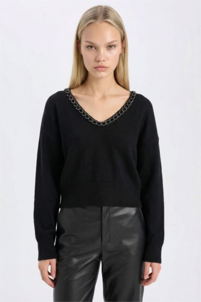 Oversize Fit V Neck Knitwear Pullover