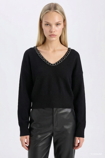 Oversize V Neck Knitwear Pullover