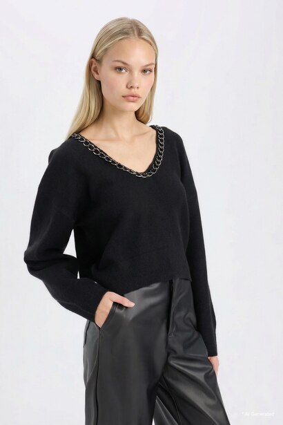 Oversize V Neck Knitwear Pullover