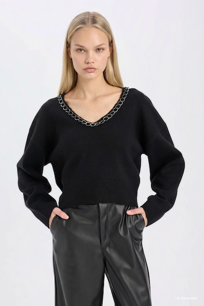 Oversize V Neck Knitwear Pullover