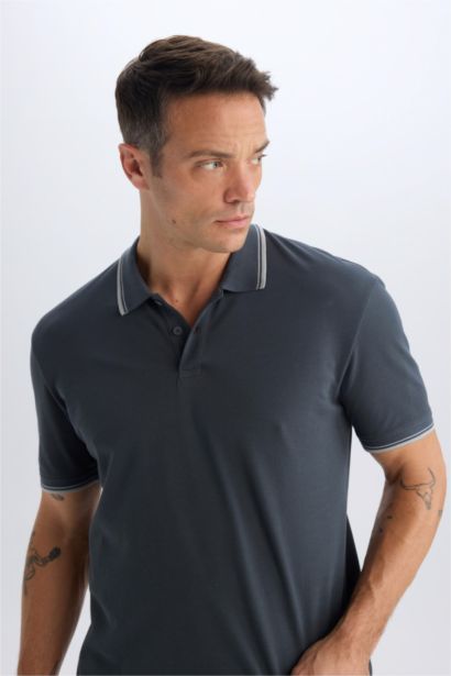 %100 Pamuk Regular Fit Polo Yaka Basic Düz Kısa Kollu Tişört