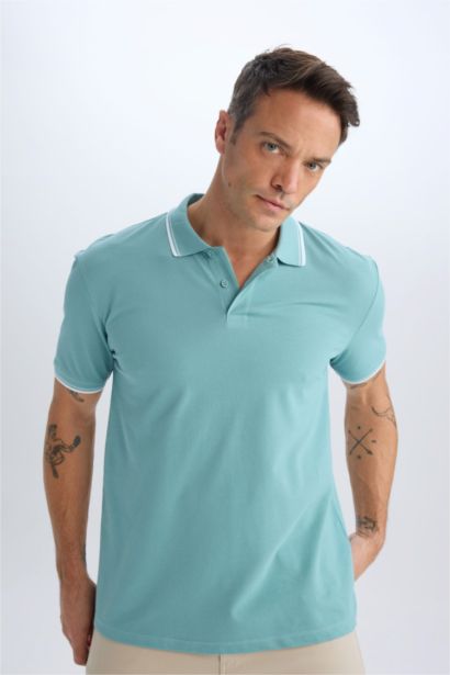 %100 Pamuk Regular Fit Polo Yaka Basic Düz Kısa Kollu Tişört