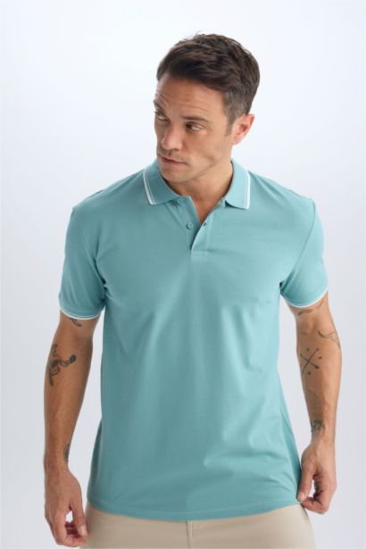 %100 Pamuk Regular Fit Polo Yaka Basic Düz Kısa Kollu Tişört