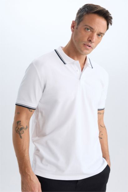 %100 Pamuk Regular Fit Basic Düz Kısa Kollu Polo Tişört