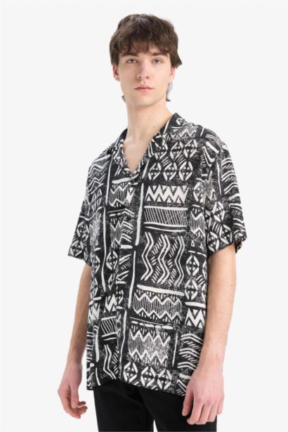 Regular Fit Apache Neck Short Sleeve Shirt