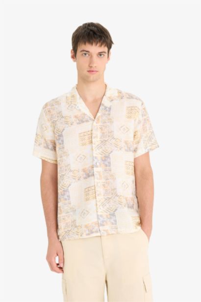 قميص نص كم قصة عادية بياقة جاكيت