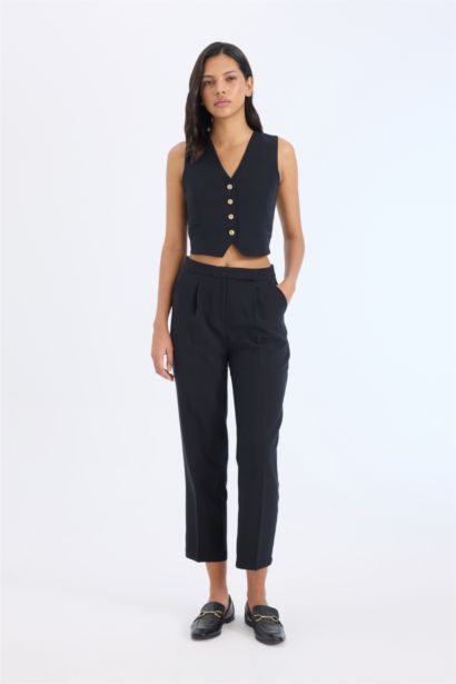 High Waist Straight Leg Tapered Fit Trousers
