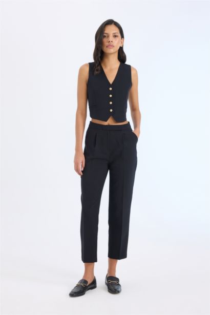 High Waist Straight Leg Tapered Fit Trousers