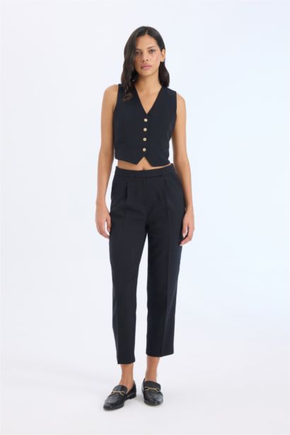High Waist Straight Leg Tapered Fit Trousers