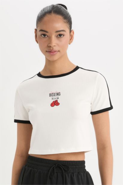 DeFactoFit Slim Fit Crew Neck Printed Sports T-Shirt