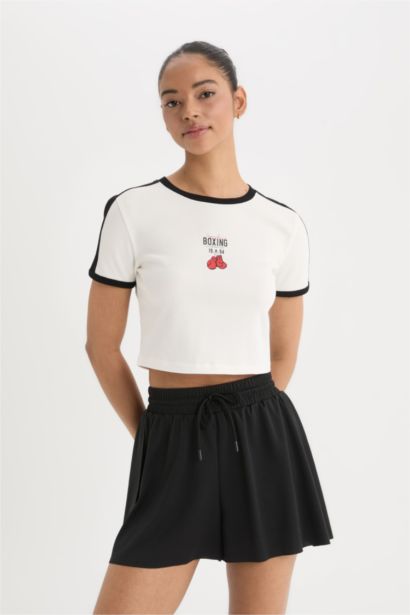 DeFactoFit Slim Fit Crew Neck Printed Sports T-Shirt