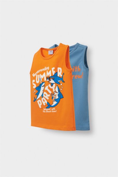 Baby Boy Crew Neck Animal Patterned 2 Piece Undershirt