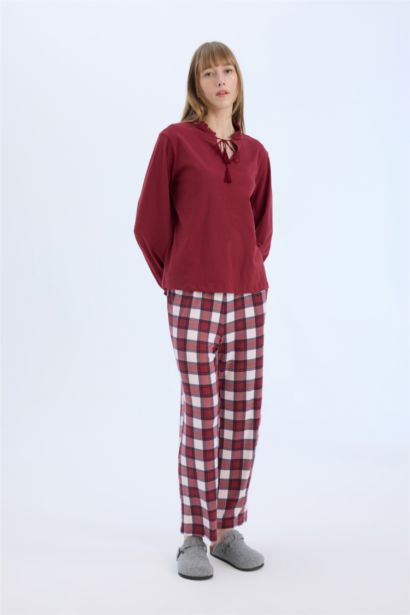 Pijama Takımı Regular Fit Uzun Kollu Üst Kareli Uzun Alt